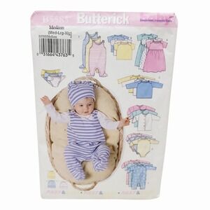 Butterick B5585 Infant Sewing Pattern Medium Med Lrg Xlg Jacket Dress Romper Hat